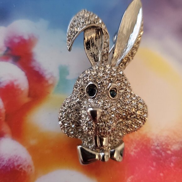 Rhinestone Bunny  Rabbit Brooch Pin - Picture 4 of 10